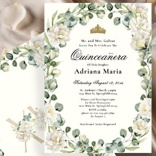 Elegante Florale Quinceanera-Einladung Elfenbeinbl Einladung