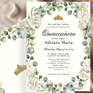 Elegante Florale Quinceanera-Einladung Elfenbeinbl Einladung