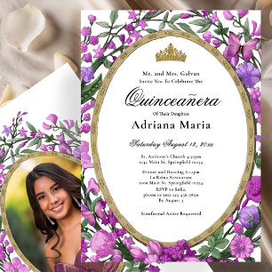 Elegante Florale Quinceanera-Einladung Rosa Blumen Einladung