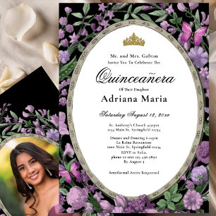 Elegante Florale Quinceanera-Einladung Rosa Blumen Einladung