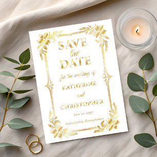 Elegante Florale Rahmen Foto Hochzeit Save the Dat Folieneinladung