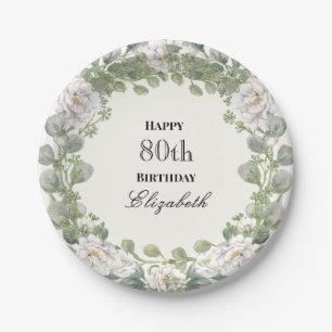 Elegante Florale Rand Damen 80. Geburtstag Benutze Pappteller