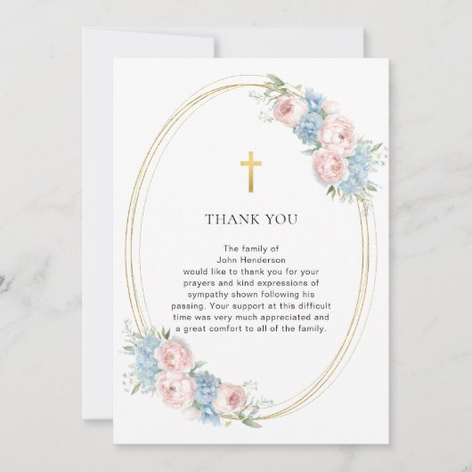 Elegante florale religiöse Beerdigung Dankeschön K Einladung (Vorderseite)