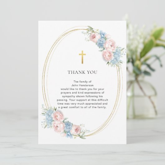 Elegante florale religiöse Beerdigung Dankeschön K Einladung (Stehend Vorderseite)