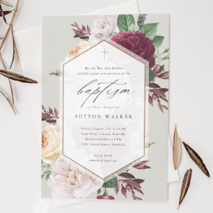 Elegante florale religiöse Taufe & Taufgeschenke Einladung