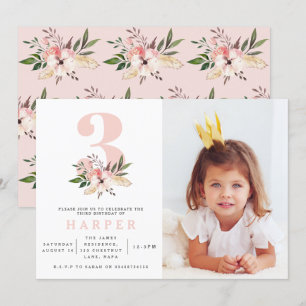 Elegante florale rosa Geburtstagsfeier-Einladung Einladung
