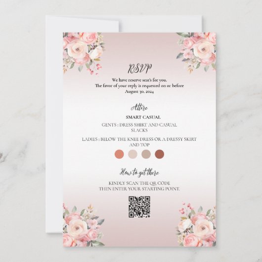 Elegante florale, rosa Hochzeit in einem Einladung (Rückseite)