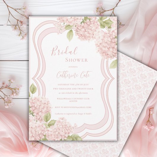 Elegante Florale Rosa Hydrangeen-Brautparty Einladung