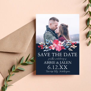Elegante Florale Rosa und Staubblaue Hochzeit Save The Date