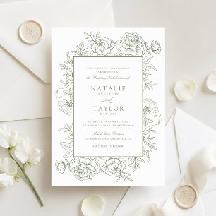 Elegante florale Rose gestalten grüne Hochzeit Einladung