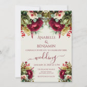 Elegante florale Rose Hochzeit Einladung (Vorderseite)