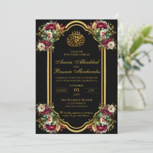 Elegante florale Rose Islamische Hochzeit Einladung