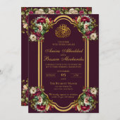 Elegante florale Rose Islamische Hochzeit Einladung (Vorne/Hinten)