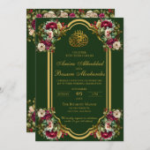 Elegante florale Rose Islamische Hochzeit Einladung (Vorne/Hinten)