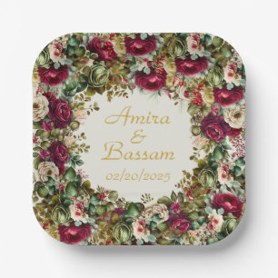 Elegante florale Rose Islamische Hochzeit Pappteller