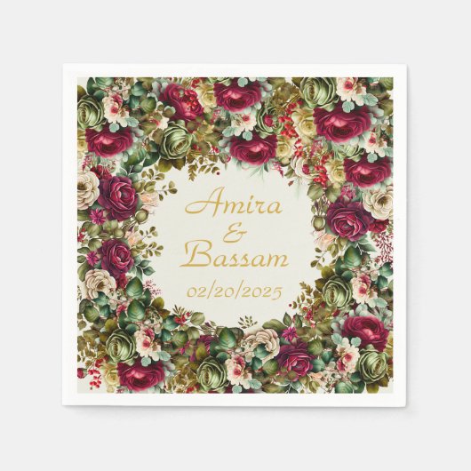 Elegante florale Rose Islamische Hochzeit Serviette (Vorderseite)