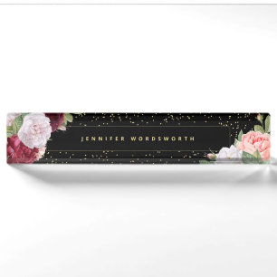 Elegante florale Rose Rosa Burgundy Black Namensplakette
