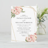 Elegante florale Rose Rosa Geo Wedding Einladung (Stehend Vorderseite)