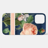 Elegante florale Rose Rosa Vegetation w Navy Wood Case-Mate iPhone Hülle (Rückseite (Horizontal))