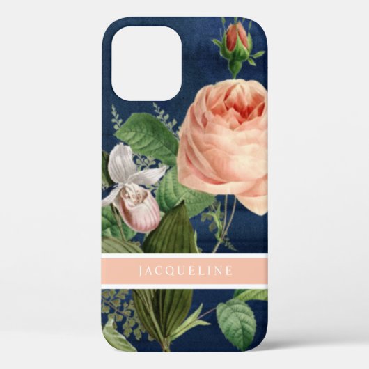 Elegante florale Rose Rosa Vegetation w Navy Wood Case-Mate iPhone Hülle (Rückseite)