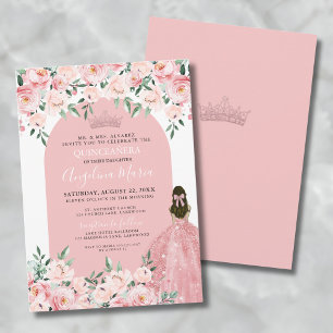 Elegante Florale Rosen Blush Pink Quinceanera Einladung
