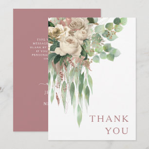 Elegante Florale Rosen Rosa Hochzeit Dankeskarte