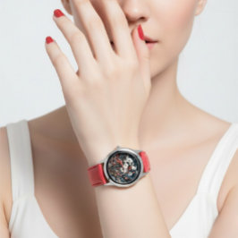 Elegante florale rote Armbanduhr für Damen mit Ana