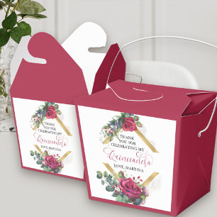 Elegante Florale Rote Rose Eukalyptus Quinceanera Geschenkschachtel