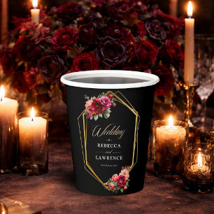 Elegante florale rote schwarze stimmungsvolle roma pappbecher