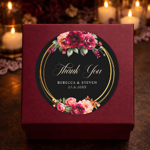 Elegante florale rote schwarze stimmungsvolle roma runder aufkleber