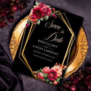 Elegante florale rote schwarze stimmungsvolle roma save the date