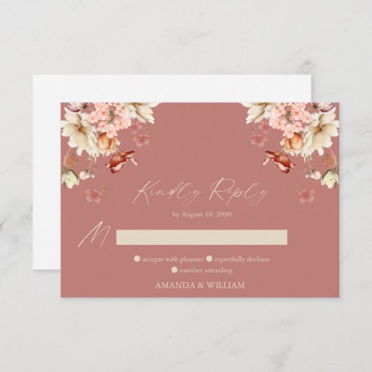Elegante florale RSVP-Karte für Hochzeiten RSVP Karte (Vorne/Hinten)