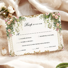 Elegante florale RSVP-Karte mit Vintagem Goldrahme RSVP Karte