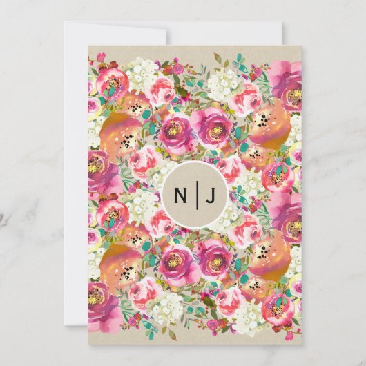 Elegante florale Rustic Chic Kraft Monogram Weddin Einladung (Rückseite)