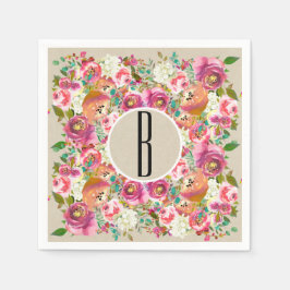 Elegante florale Rustic Chic Kraft Monogram Weddin Serviette