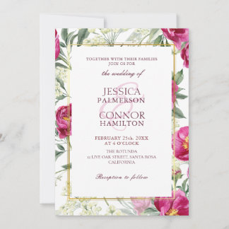 Elegante florale rustikale Burgundy Pink Wedding Einladung