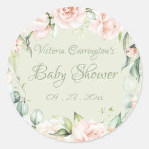 Elegante Florale Salbei-Grüne Babyparty Runder Aufkleber