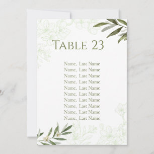 Elegante florale Salbei-grüne Tischnummernkarten Einladung