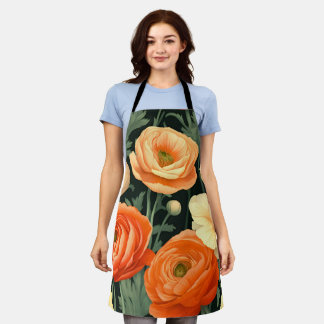 Elegante florale Schürze (orange, pfirsichfarben, 