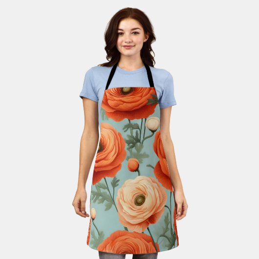 Elegante florale Schürze (Peach, Orange, Blue) (Getragen)