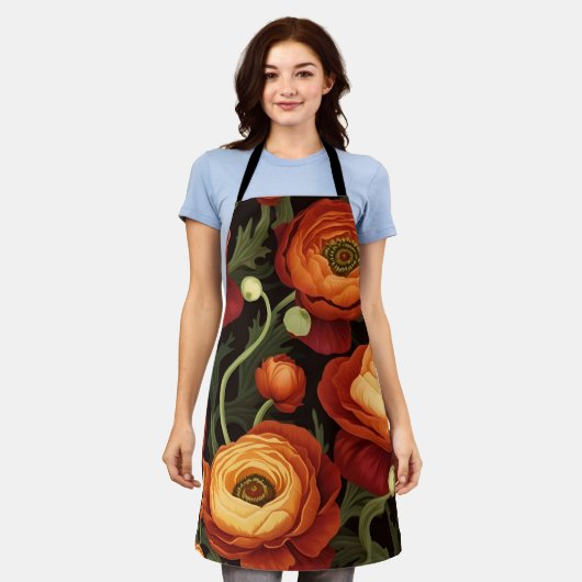 Elegante florale Schürze (Rost, Orange, Peach, Bla (Getragen)
