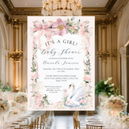 Elegante florale Schwanenschwänze Blush Pink Ribbo Einladung