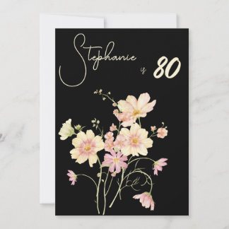 Elegante Florale Schwarz 80. Geburtstag Rose Gold  Einladung