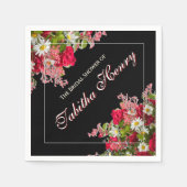 Elegante Florale Schwarze Blumenfoto Serviette (Vorderseite)