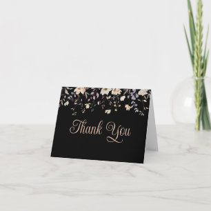 Elegante Florale Schwarze Boho-Hochzeits-Dankeskar Dankeskarte