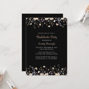 Elegante Florale Schwarze Boho-Junggesellinnen-Abs Einladung