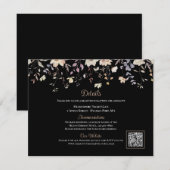 Elegante Florale Schwarze Boho QR-Code Hochzeitsde Begleitkarte (Vorne/Hinten)
