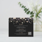 Elegante Florale Schwarze Boho QR-Code Hochzeitsde Begleitkarte (Stehend Vorderseite)
