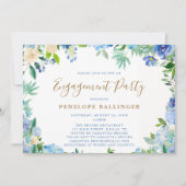 Elegante florale Script Dusty Blue Engagement Part Einladung (Vorderseite)