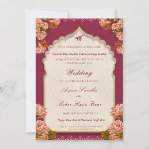 Elegante florale Sikh-Hochzeit   Punjabi-Hochzeit Einladung